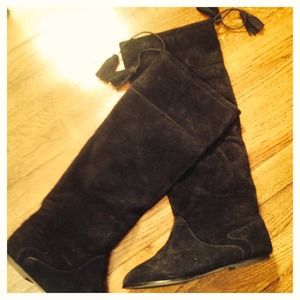 Brigitte Bailay Boots - All Suede Black Boots with Tassel Detail Brigitte Bailay Boots - All Suede Black Boots with Tassel Detail