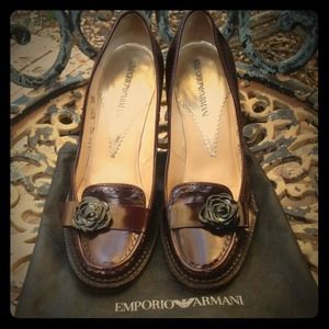 HPAuth Armani Scalloped Rosette Wine Loafers HPAuth Armani Scalloped Rosette Wine Loafers