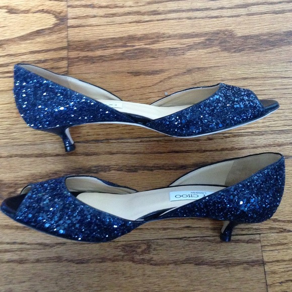 Jimmy Choo Shoes - Jimmy Choo navy glitter open toe kitten heels 2 Jimmy Choo Shoes - Jimmy Choo navy glitter open toe kitten heels 2