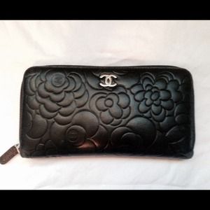 Chanel Lambskin Leather Camellia Embossed Wallet Chanel Lambskin Leather Camellia Embossed Wallet