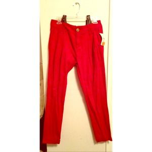 Red Zara Pants w/ Brown Suspenders Red Zara Pants w/ Brown Suspenders