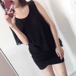 Nia Tops - Black Asymmetrical Chiffon Blouse Nia Tops - Black Asymmetrical Chiffon Blouse