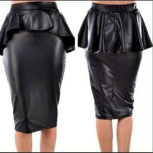 Faux Leather Peplum Pencil Skirt Faux Leather Peplum Pencil Skirt