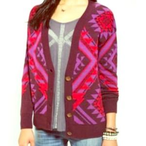 Urban Outfitters Sweaters - Reduced!!! Maroon Aztec intarsia cutout cardi Urban Outfitters Sweaters - Reduced!!! Maroon Aztec intarsia cutout cardi