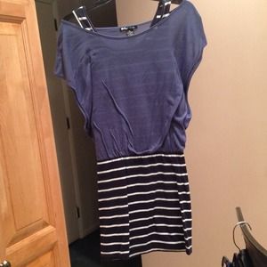 Blue & Navy/White Striped Off the Shoulders Dress Blue & Navy/White Striped Off the Shoulders Dress