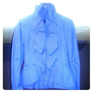 REDUCED* BCBG MAXAZRIA Blue Chambray ruffle jacket REDUCED* BCBG MAXAZRIA Blue Chambray ruffle jacket