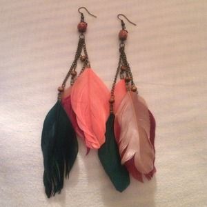 Multicolored Feather Drop Earrings Multicolored Feather Drop Earrings