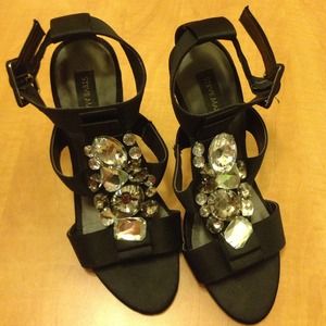 STEVE MADDEN LUXE Satin Bejeweled T-Strap 4" Heels STEVE MADDEN LUXE Satin Bejeweled T-Strap 4" Heels