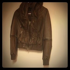 Allsaints Brown Hooded Leather Jacket Allsaints Brown Hooded Leather Jacket
