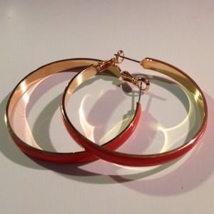Jewelry - Orange hoop earrings with gold trim Jewelry - Orange hoop earrings with gold trim