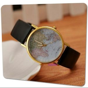 Retro World Map Watch ( Black) Retro World Map Watch ( Black)