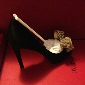 Valentino Black Satin Jeweled Bow D'Orsay Valentino Black Satin Jeweled Bow D'Orsay