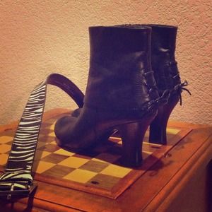 Black Leather Booties w/Laceup backs/ Side Zipper Black Leather Booties w/Laceup backs/ Side Zipper