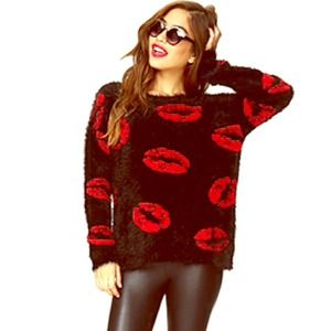 Puckered lips eyelash knit sweater Puckered lips eyelash knit sweater