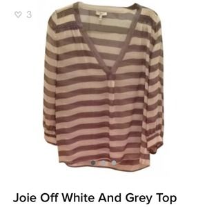 Joie Off White and Grey VNeck Silk Top Joie Off White and Grey VNeck Silk Top