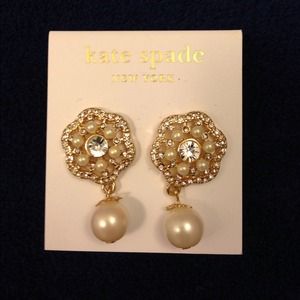 Kate Spade gold clearstone pearl drop earrings Kate Spade gold clearstone pearl drop earrings