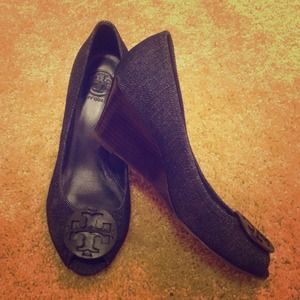 Tory Burch denim jean wedge heel shoe 8 Tory Burch denim jean wedge heel shoe 8