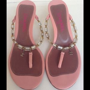 Chanel Kitten Heel Pink & Tan Sandals with Beads Chanel Kitten Heel Pink & Tan Sandals with Beads