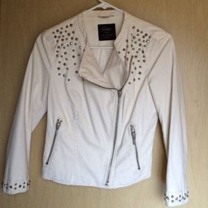 White cropped studded moto jacket White cropped studded moto jacket