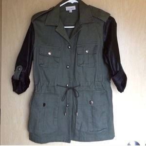 Stones Jackets & Blazers - Stones olive military coat w/vegan leather sleeves Stones Jackets & Blazers - Stones olive military coat w/vegan leather sleeves