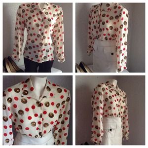 Red Polka Dot and Gold Coins Blouse Red Polka Dot and Gold Coins Blouse