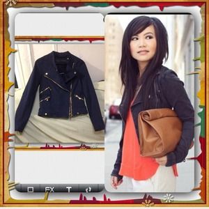 Zara Navy Blue Biker Jacket(denim) Zara Navy Blue Biker Jacket(denim)