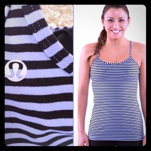 Lululemon baby blue and black stripe power y tank Lululemon baby blue and black stripe power y tank