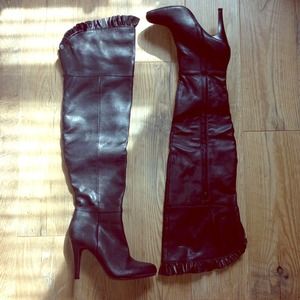 Black Ruffle Over the Knee Boots Black Ruffle Over the Knee Boots