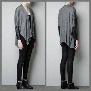 Zara Faux Leather Sleeve Waterfall Open Jacket. Zara Faux Leather Sleeve Waterfall Open Jacket.
