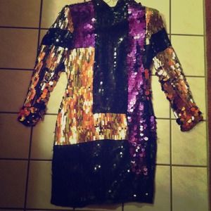 Vintage Gold Purple and Black Shingled Dress Vintage Gold Purple and Black Shingled Dress