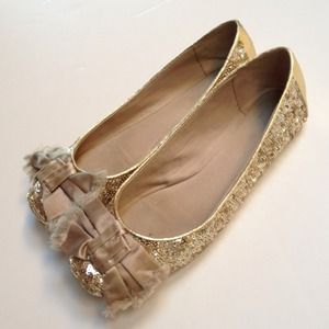 Kate Spade Gold Sequin Satin Flats Sz 6.5 Kate Spade Gold Sequin Satin Flats Sz 6.5