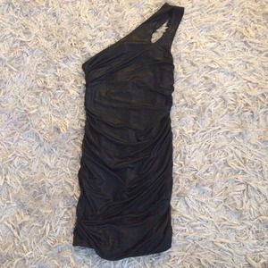 Bebe Shiny Cracked Black One Shoulder Dress Bebe Shiny Cracked Black One Shoulder Dress