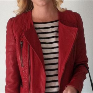 Zara Jackets & Blazers - Studded Red Leather Jacket Zara Jackets & Blazers - Studded Red Leather Jacket
