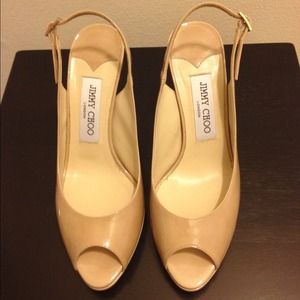 Jimmy Choo Patent Nude Peep Toe Sling Heels Jimmy Choo Patent Nude Peep Toe Sling Heels