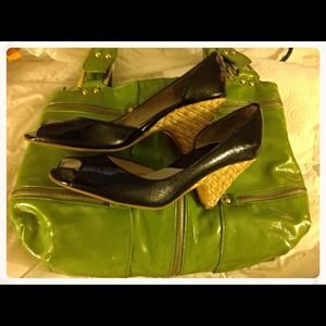 MICHAEL KORS pebbled patent peep-toe kitten-wedge MICHAEL KORS pebbled patent peep-toe kitten-wedge