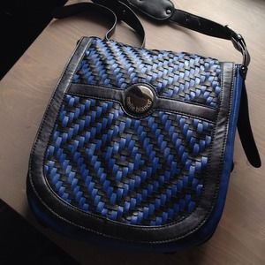 Cute blue and black woven flap shoulder bag Cute blue and black woven flap shoulder bag
