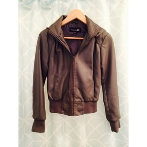 Grey forever 21 hooded leather jacket. Grey forever 21 hooded leather jacket.