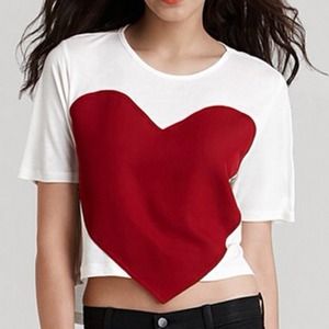 White Crop Top w/ Red Heart White Crop Top w/ Red Heart
