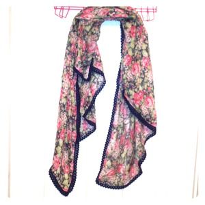Vintage navy with pink floral scarf for spring Vintage navy with pink floral scarf for spring