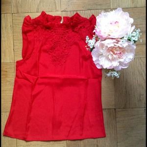 HPNWOT Red Lace Embroidered Blouse HPNWOT Red Lace Embroidered Blouse