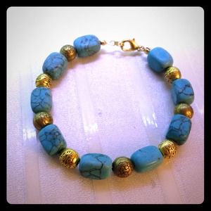 Handmade Turquoise Stone Accented With Gold Handmade Turquoise Stone Accented With Gold