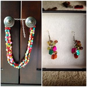Multicolored beaded necklace and earrings Multicolored beaded necklace and earrings