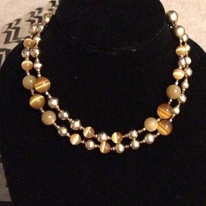 Gorgeous Gold Tan Beaded Long Statement Necklace Gorgeous Gold Tan Beaded Long Statement Necklace