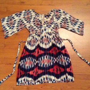Tie Dye Blue and Red Printed Dress Zara Tie Dye Blue and Red Printed Dress Zara