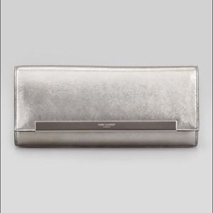 Saint Laurent Lutetia Flap Clutch Bag, Silver NWT Saint Laurent Lutetia Flap Clutch Bag, Silver NWT