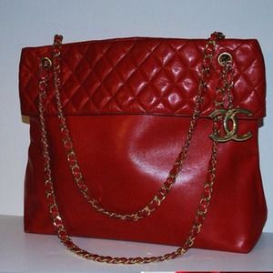 Authentic Chanel red lambskin tote Authentic Chanel red lambskin tote