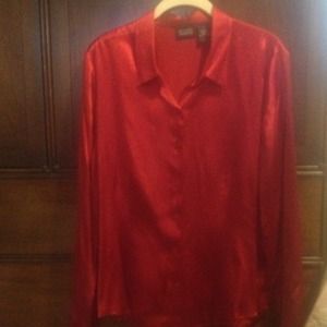 hillard and hanson Tops - Red 100% silk long sleeve blouse hillard and hanson Tops - Red 100% silk long sleeve blouse