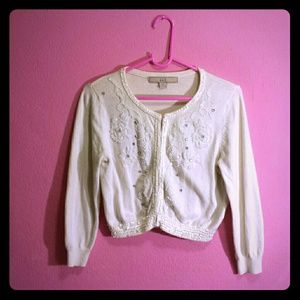 Ivory Beaded & Sequin Petite Cardigan Sweater Sm Ivory Beaded & Sequin Petite Cardigan Sweater Sm