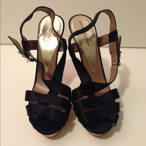 Emporio Armani Black Satin Platform Strap Heels Emporio Armani Black Satin Platform Strap Heels