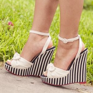 Shoedazzle Shoes - Blue & White Striped Wedges Shoedazzle Shoes - Blue & White Striped Wedges